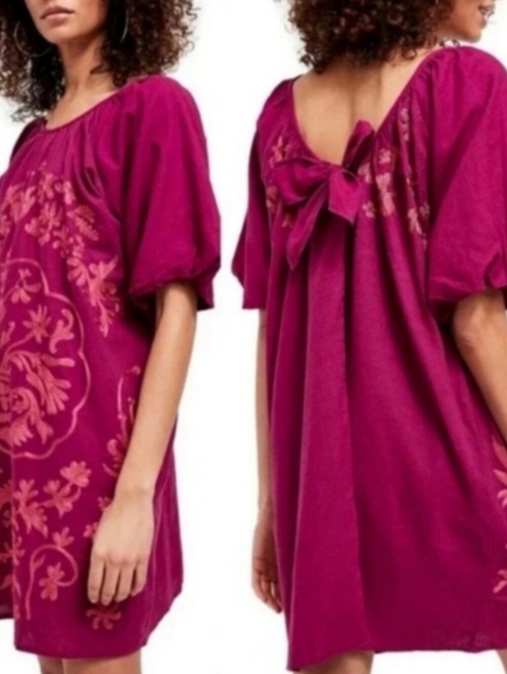 Free People Fiona Embroidered Mini Dress Size XS Bright Plum